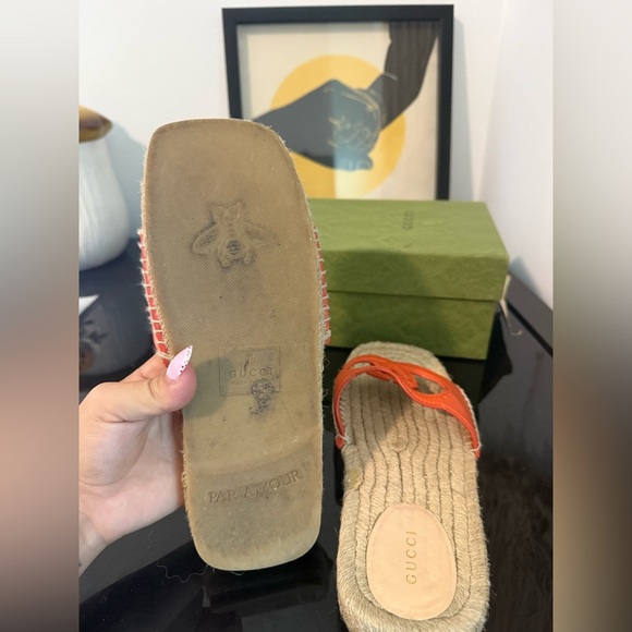 Gucci  Deep Orange G Interlocking Cut Out Espadrille Sandals -Box & Dust Bag 37 - Picture 4 of 10
